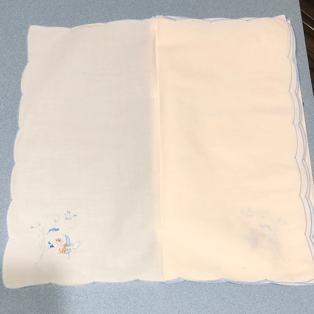 Embroidered Cream and Blue Tablecloth Set